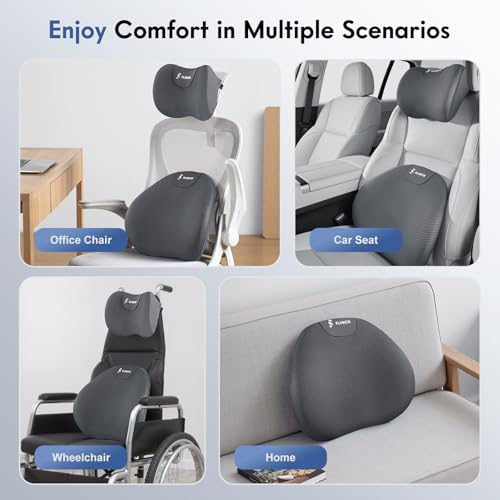 Lumbar Support Pillow and Neck Pillow for Office Chair Car (Gray / 2 Pieces)