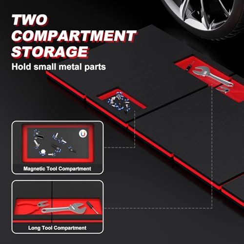 Thick Mechanic Mat Foldable EVA Kneeling Pad with Magnetic Tool Slot (Black & Red / 15.8"W)