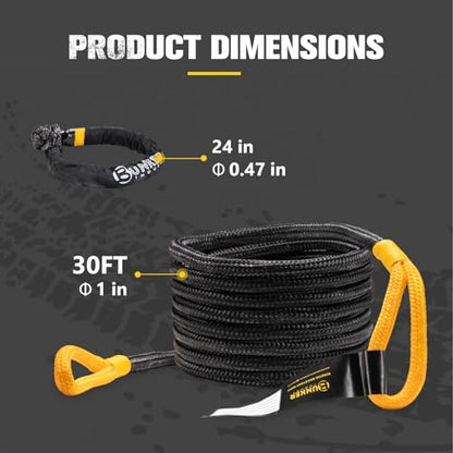 1"×30ft Kinetic Recovery Rope with 2 Soft Shackles Kit (1in×30ft)