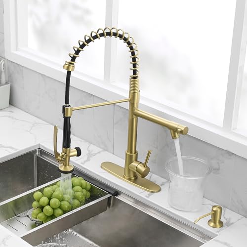 Commercial Kitchen Sink Faucet with Pull Down Sprayer Brushed Gold (Gold Brushed)