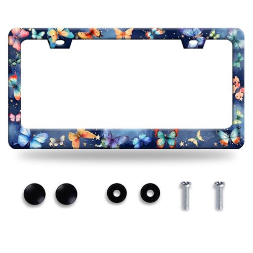 Colorful Butterfly Stainless Steel License Plate Frame for US Cars Decor (Colorful Butterfly)