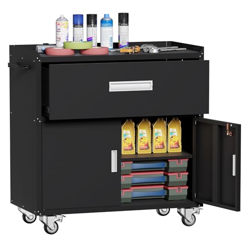 Metal Garage Storage Cabinet with Wheels (35.4'' Black)