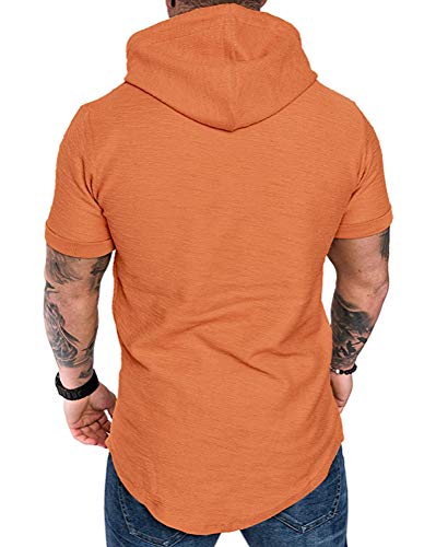 Mens Fashion Hoodies Sport Pullover Solid Color Shirt Workout Lightweight Tops Orange XX (XX-Large / Orange1)
