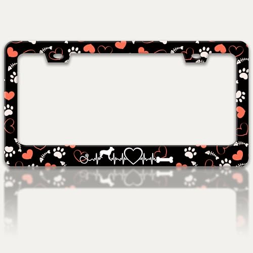 Dog Paw Prints License Plate Frame Stainless Steel Car Parts 2 Hole 6x12 in (Dog Paw Prints)