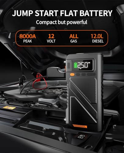 8000A Jump Starter with Air Inflator & Deflator Compressor (Black-9IN1)