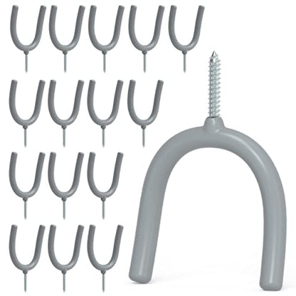 POETISKE Screw in U Utility Hooks Wall Mount Garage Storage Organizer Hanger Hanging Shovels Broom Guitar Garden Tools Heavy Duty Vinyl Holder 16pack