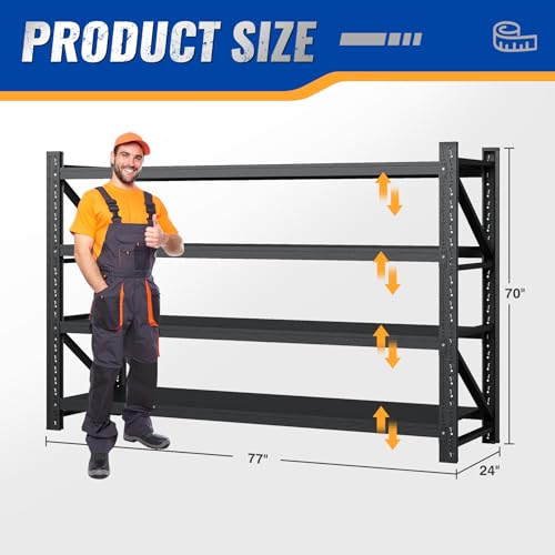 77" W Storage Shelves 9000lbs Garage Metal Shelving Heavy Duty Garage Shelves Adjustable Storage Shelves for Industrial (Black / 77" W X 24" D X 70" H)