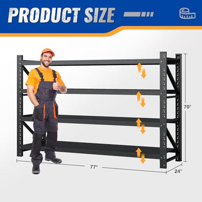 77" W Storage Shelves 9000lbs Garage Metal Shelving Heavy Duty Garage Shelves Adjustable Storage Shelves for Industrial (Black / 77" W X 24" D X 70" H)