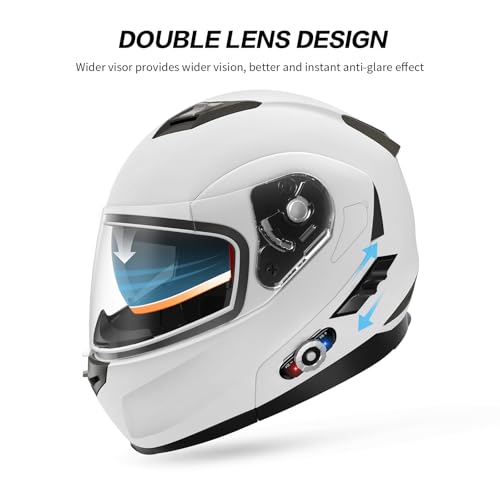 Motorcycle Helmet Bluetooth 5.0 Integrated New EPS FreedConn BM2 (White / X-Large)