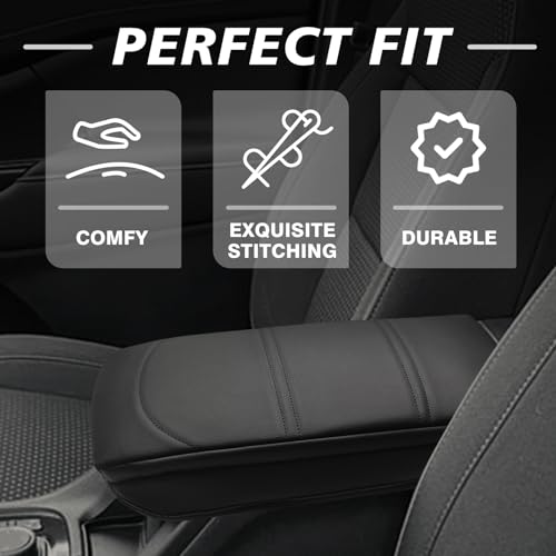 Armrest Cover for GMC Acadia 2017 (19) 17-23 |Acadia| Black/White Stitching, +Thick)