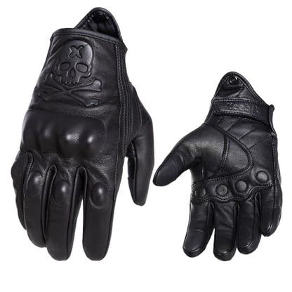 Goatskin Leather Motorcycle Motorbike Powersports Racing Gloves Reflective Skull Touchscreen for Men and Women Model (HEE7 / Small)