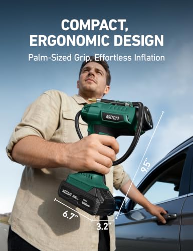 Cordless Tire Inflator Portable Air Compressor 160PSI 12VDC Battery (Green)