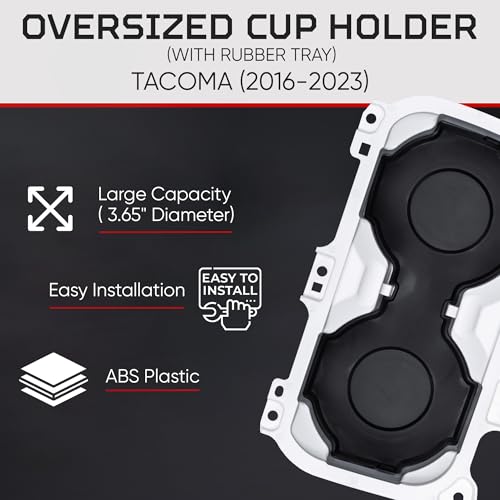 Oversize Cup Holder with Tray Compatible with Toyota Tacoma 2016 (White / With Rubber Tray)