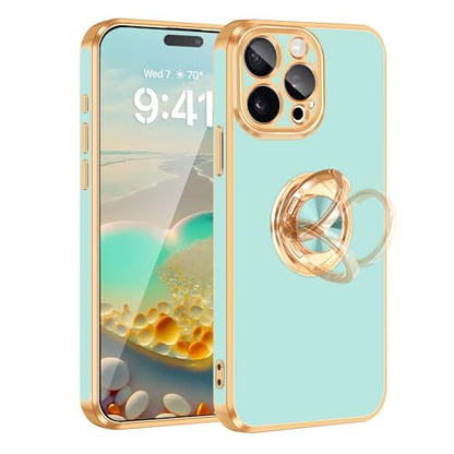 for iPhone 15 Pro Case 360° Rotatable Ring Holder Kickstand Shiny (For iPhone 15 Pro(6.1 inch,2023) / Mint Green)