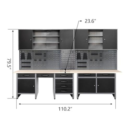 Metal Storage Organization System Workbench Set with Hanging Cabinets & Pegboards (04)