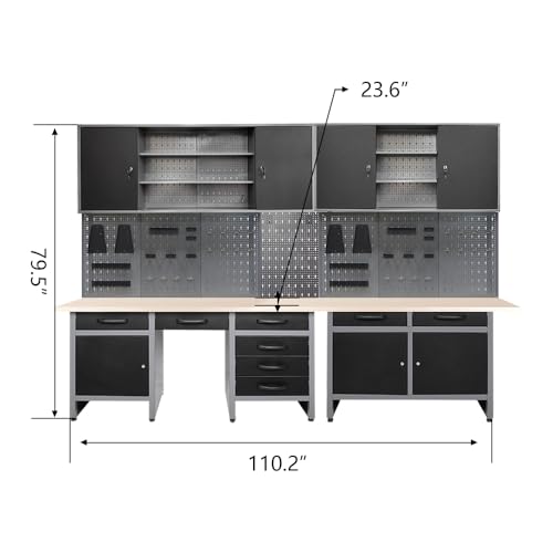 Metal Storage Organization System Workbench Set with Hanging Cabinets & Pegboards (04)