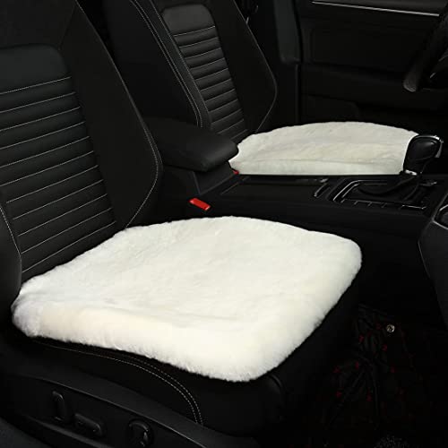2 Pack White Fuzzy Sheepskin Car Seat Covers for Soft Genuine Wool Cushion (White)