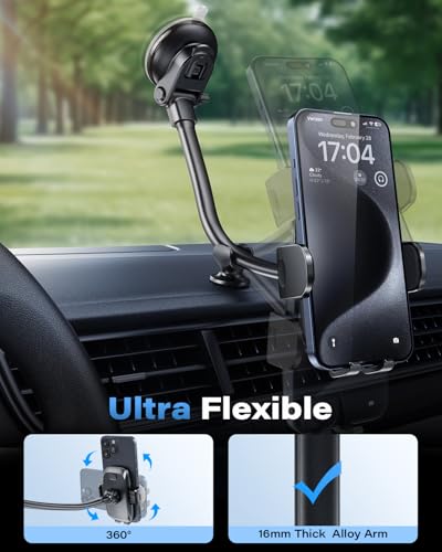Solid Car Truck Phone Mount Holder with Thick Gooseneck Long Arm (Adjustable 8-Inch Gooseneck)