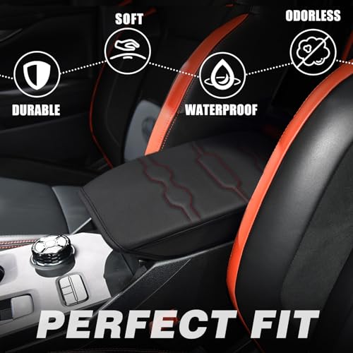 Armrest Cover for Ford Ranger 2024 (8) 24+ |Ranger| Black/Orange Stitching, Regular)
