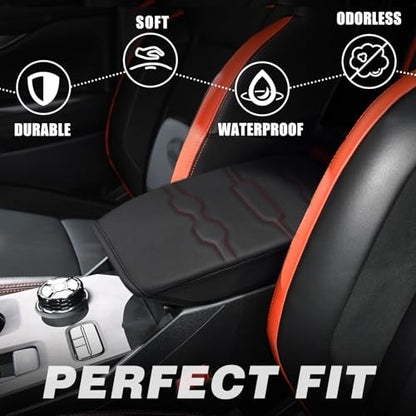 Armrest Cover for Ford Ranger 2024 (8) 24+ |Ranger| Black/Orange Stitching, Regular)
