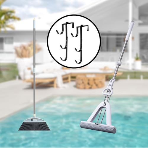 2Pcs Black Pool Pole Hangers Adjustable Pool Fence Hooks for Pool Equipment (2Pcs)