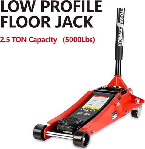 2.5 Ton Low Profile Floor Jack (Red - 2.5 Ton(Dual Pump), Lift 3.5"-19.5")