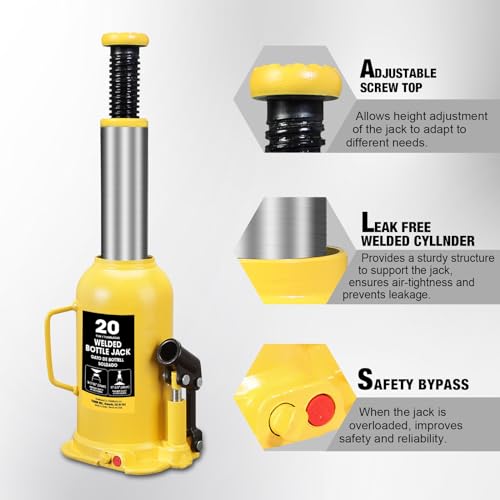 20 Ton Bottle Jack All Welded Hydraulic Jack with 2 (yellow / 20 ton standard)