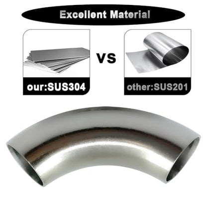 OD 1 Inch 90 Degree Stainless Steel Bend Tube 1” Exhaust Elbow Pipe for Car Modified Exhaust System 1" Piping Silver Tone (1”)