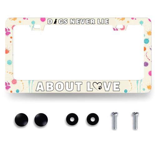 Stainless Steel Funny Dogs Text License Plate Frame 12.3 x 6.3 Inch (Dogs Never Lie About Love)