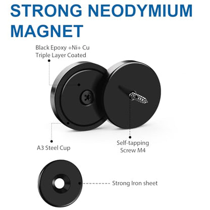 Strong Magnets Heavy Duty Screw On Neodymium 65LBS Magnet 12 Pack (Black / 0.98in)