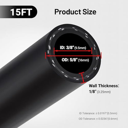 3 8" Heater Hose Coolant Radiator Straight 100PSI SAE 20R3 15FT Black (3/8 15FT)