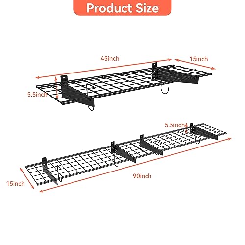 2 Pack Garage Wall Shelves (Black / 15*45")