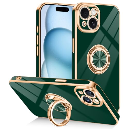 Designed for iPhone 15 Case with Ring Stand Slim Green (Green / 6.1'' iPhone 15)