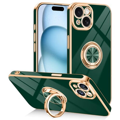 Designed for iPhone 15 Case with Ring Stand Slim Green (Green / 6.1'' iPhone 15)