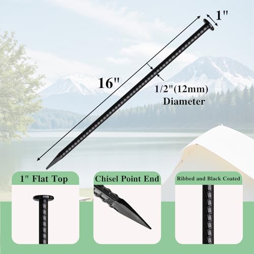 16 Inch Rebar Stakes 10 Pack Heavy Duty Ground Anchors 1 (T-16"x1/2"-10pcs)