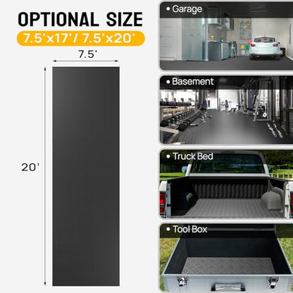 7.5 x 20 FT Garage Floor Mat (7.5'x20' / Black(Dual Diamond))