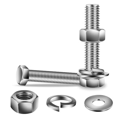 1/4-20 x 3 Hex Head Screw Bolt, Nuts, Flat & Lock Washers, 20Pcs 18-8 (304) Stainless Steel, Fully Threaded, by SG TZH (1/4-20 x 3" / Silver)