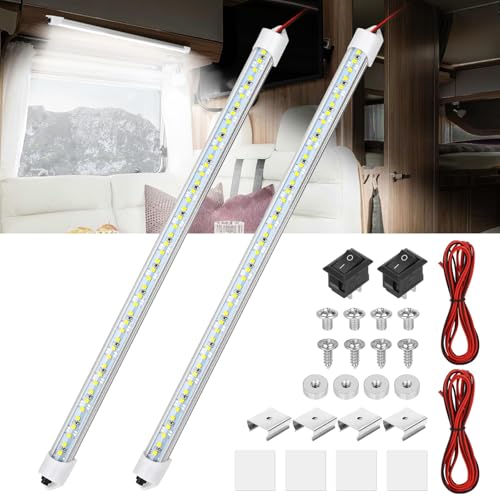2PC 12V LED Interior Light Bar 6500K 700LM with Switch for RV Van (2PCS DIY Switch)