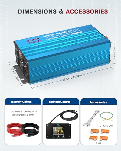 Power Inverter 2500 Watt Pure Sine Wave 12V DC to 110V (2500W - 12V / Blue)