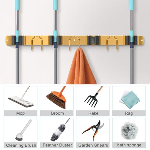 Mop Broom Holder Wall Mount (Gold-2 Pack)
