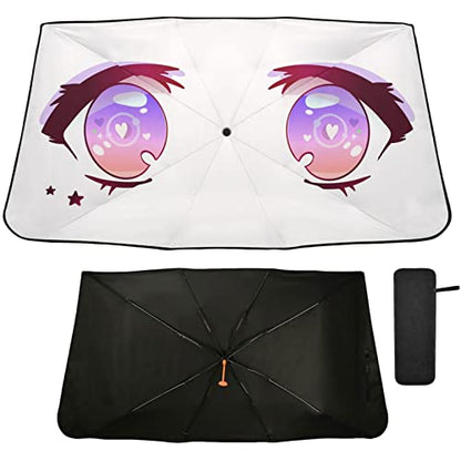 Purple Pink Anime Kawaii Eyes Windshield Sun Shade Umbrella Foldable Car Front Window Sunshade Blocks UV Rays Heat Keep Vehicle Cool (multi 20)