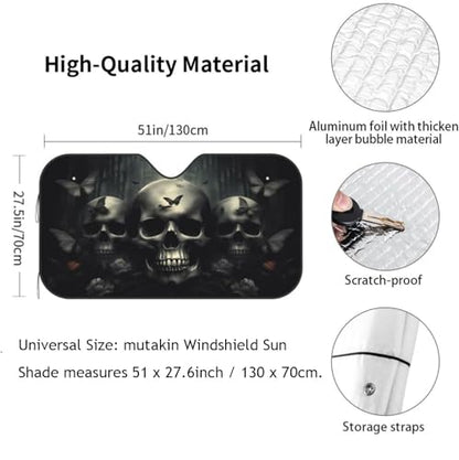 Skull Car Sun Shade Windshield Sunshade Foldable Front Window Shield Cover for Truck SUV (Blue11 / Small)