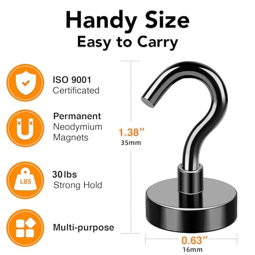 Black Magnetic Hooks Heavy Duty 30Lbs+ Strong Neodymium Magnets (Black / 130Pack-30LB)
