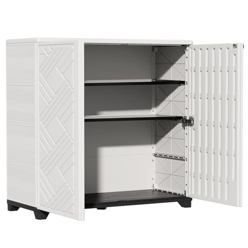 Indoor Outdoor Storage Cabinet Waterproof (Cabinet With 2 Shelf, White)