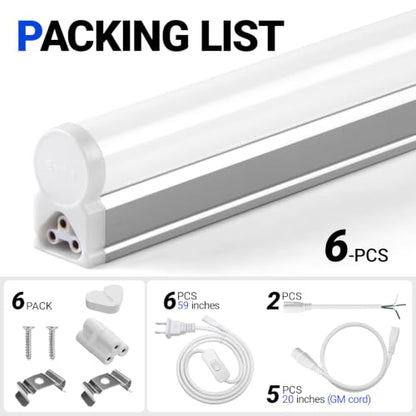 6 Pack LED T5 Single Fixture (4000k Cool White / 4 Feet-6 Power Cords)