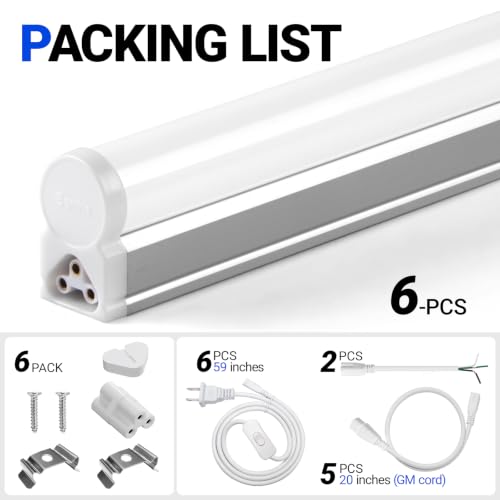 T5 4FT LED Shop Light (5000k Daylight White / 4 Feet-6 Power Cords)