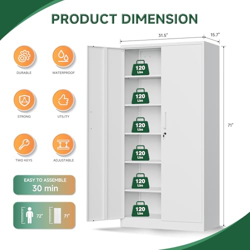 Metal Storage Cabinets with Lock Door (71 X 32 X 16 In(H X W X D) / White)
