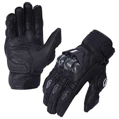 Mens Leather Motorbike Gloves KM046 Black XL (X-Large / Black)