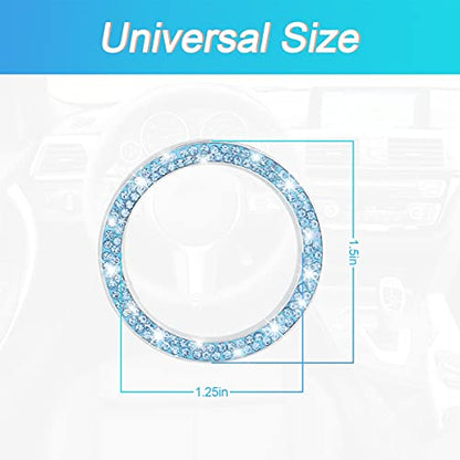 2PCS Zinc Alloy Rhinestone Engine Start Button Rings (Blue)