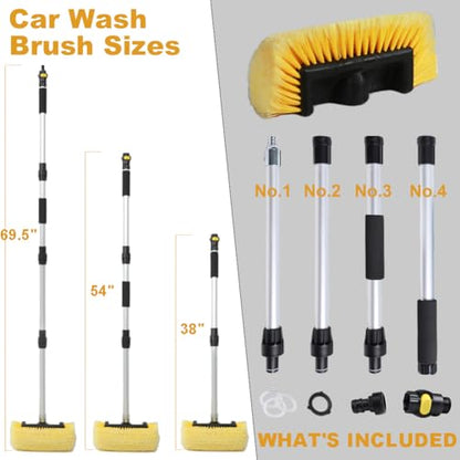 70" RV Wash Brush with Long Handle and 12" Soft Bristle Brush Head (70" / Yellow)